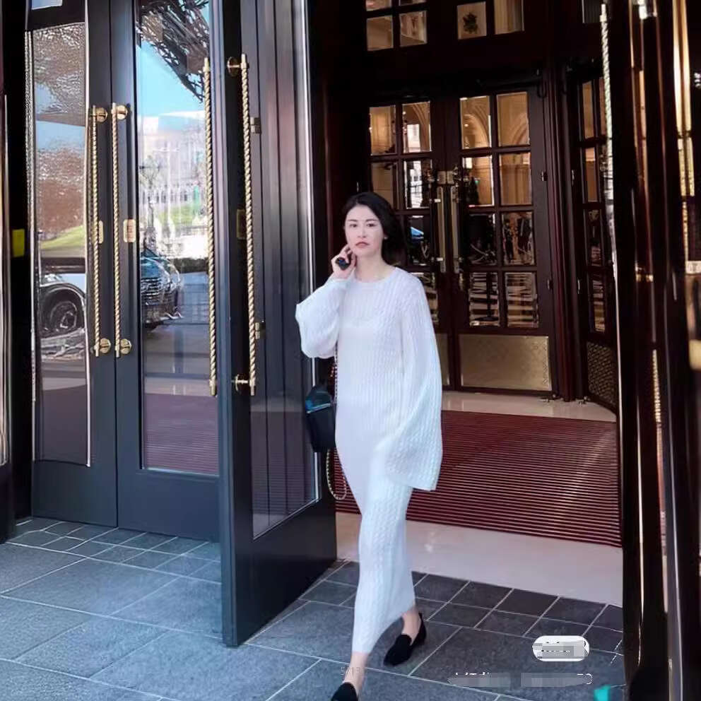 White Skirt Maxi Skirt Nordic Series Minimalist Lazy Loose Cable Knit Long Wool Dress Long Skirt