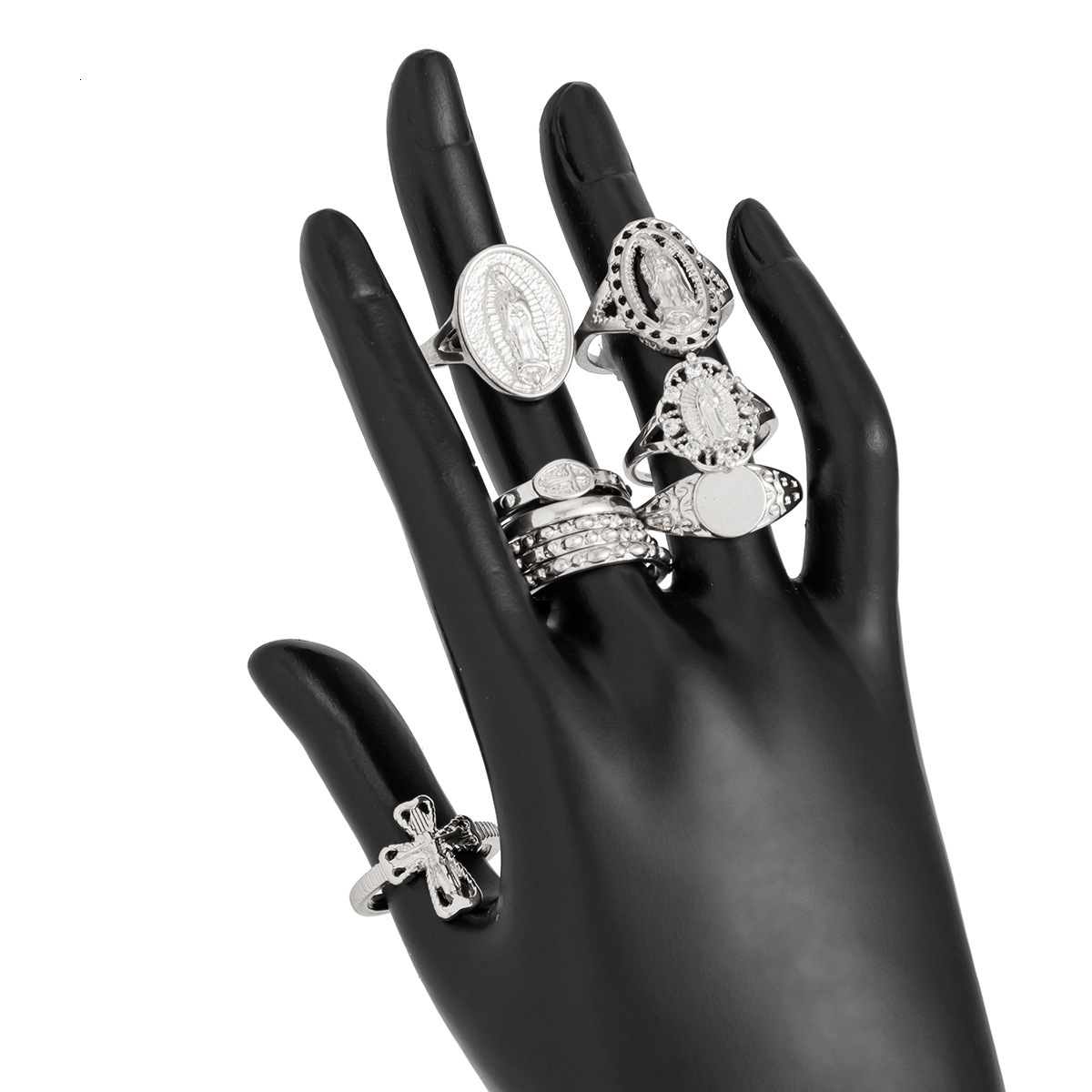 Bold Diamond Crown Hip Hop Knuckle Ring Cross Diamond Inlaid Fashion Statement Finger Ring Jewelry