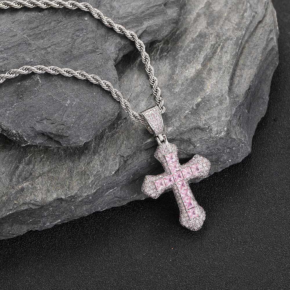 Unique Colorful Cross Men Hip-Hop Full Dia Zircon Pendant Necklace Jewelry for Women Versatile 8eb0