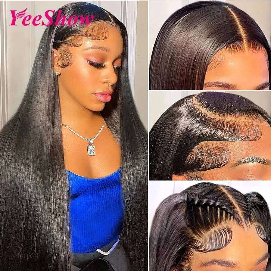 Front 13x6 HD Transparent Lace Frontal Wig Pre Plucked Remy 200% Brazilian Straight Human Hair Wigs For Women