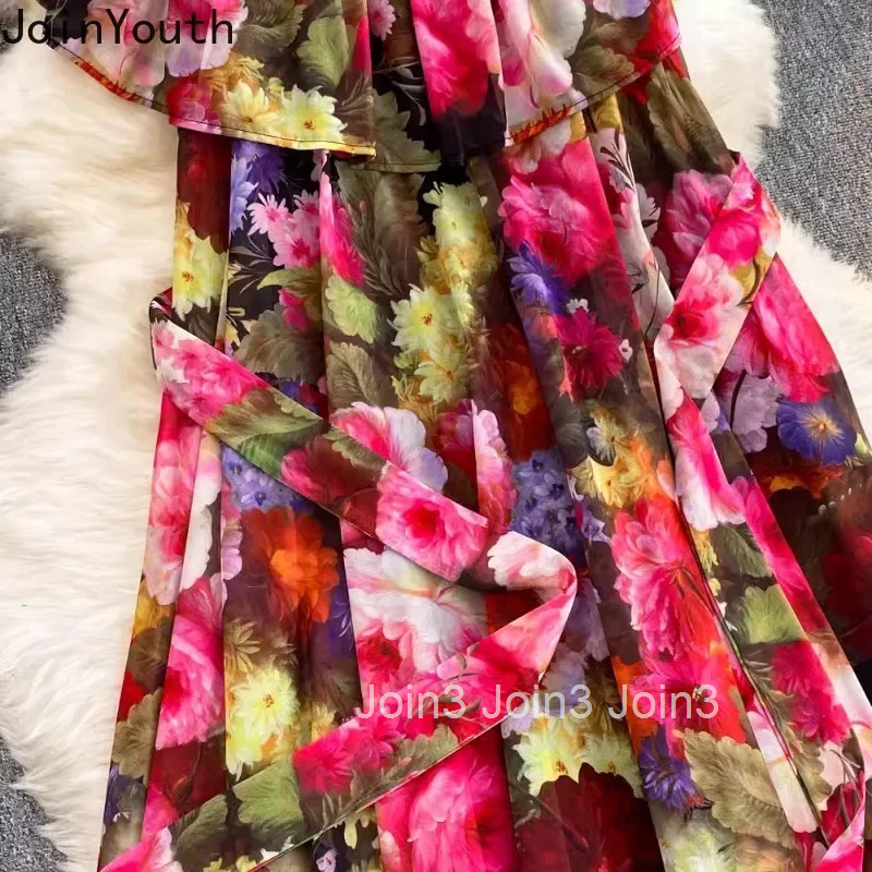 Summer Woman Dress Slash Neck Off Shoulder Chiffon Robe Femme High Waist Bandage Big Swing Floral Maxi Dress Vestidos De Mujer