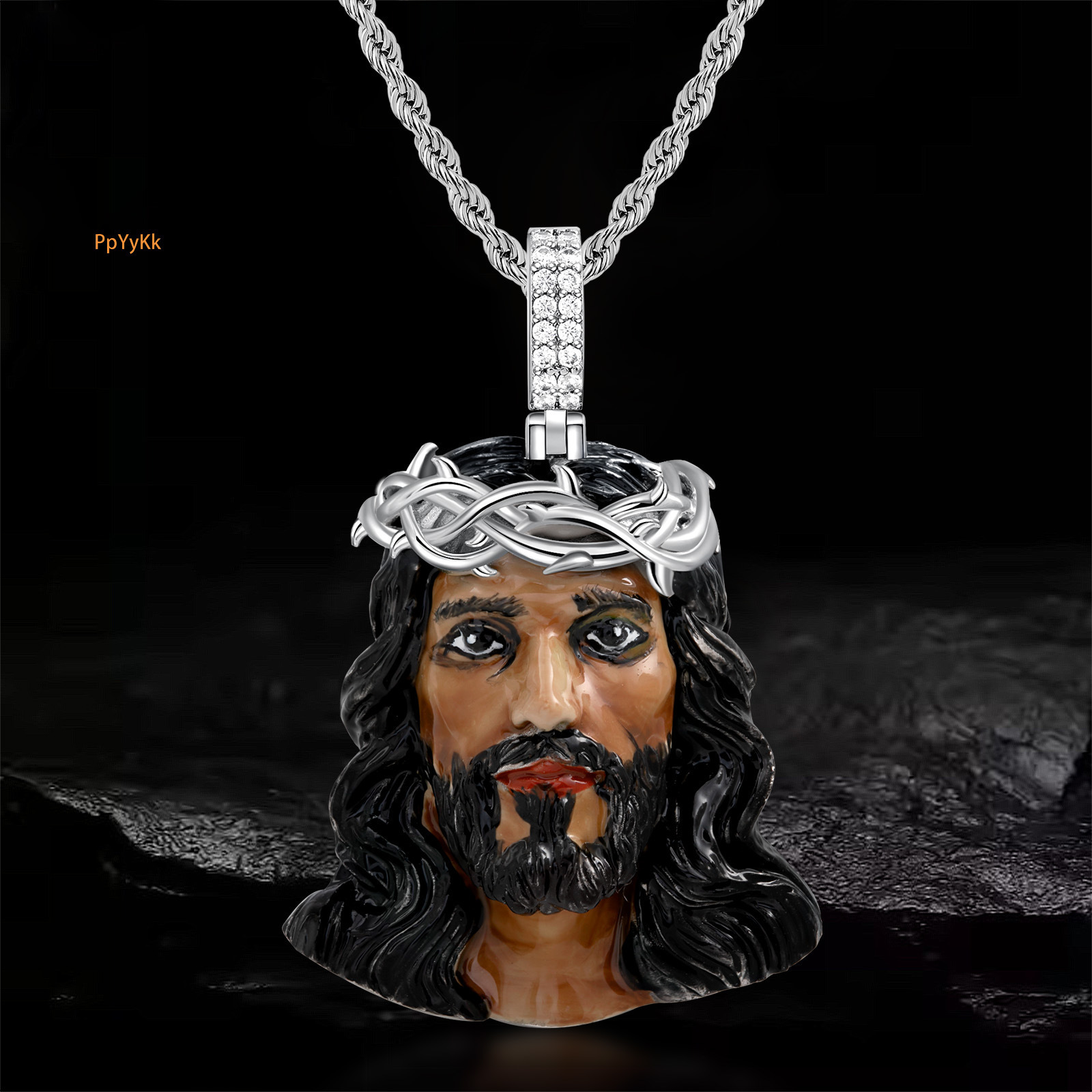 Luxury Hip Hop Jesus Head Diamond Inlaid Men's Personalized Light Luxury Trendy Cool Statement Necklace