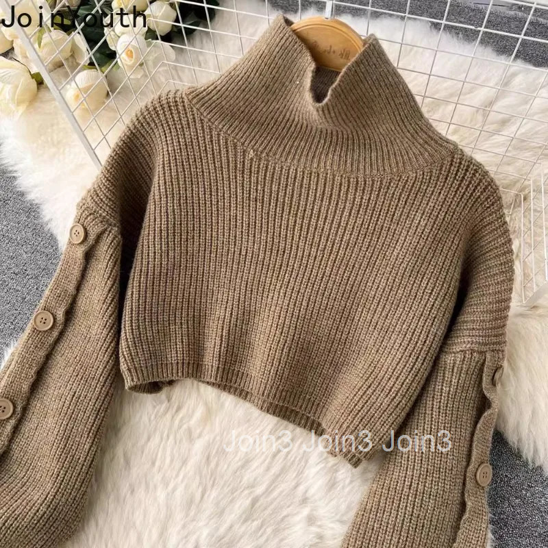Korean Women Clothing Two Piece Sets Knitted Turtleneck Cropped Pullovers Slim Waist Mini Dress Outfits Chic Casual Suit 7n232
