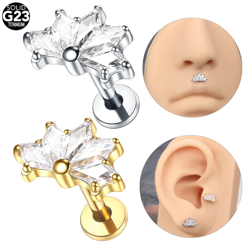 1PC Zircon Labret Piercings Lip Rings Gold Color CZ Cartilage Helix Lobe Conch Earring Stud Piercing Jewelry 16G 250613