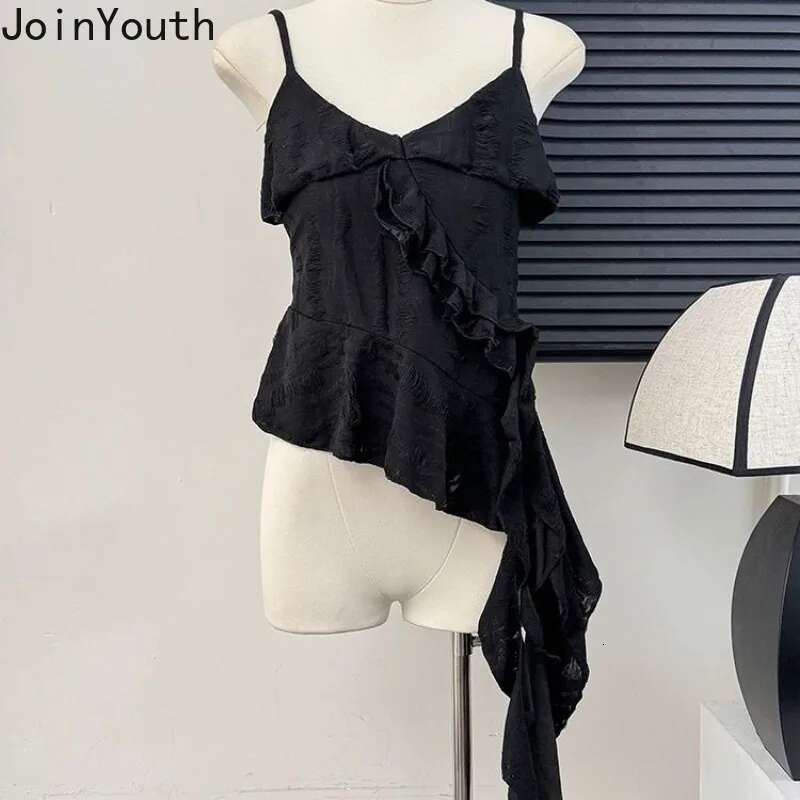 Y2k Crop Tops Fashion Sexy Tanks Womens Clothes Sleeveless Tunic Irregular Camis Patchwork Hole Ruffles Sweet Vest Ropa Mujer