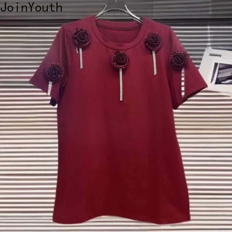 Women Clothing White T Shirt O-neck Short Sleeve O-neck Tees Chic Summer Camisetas 2025 Ropa Mujer 3D Floral Casual T-shirt Tops
