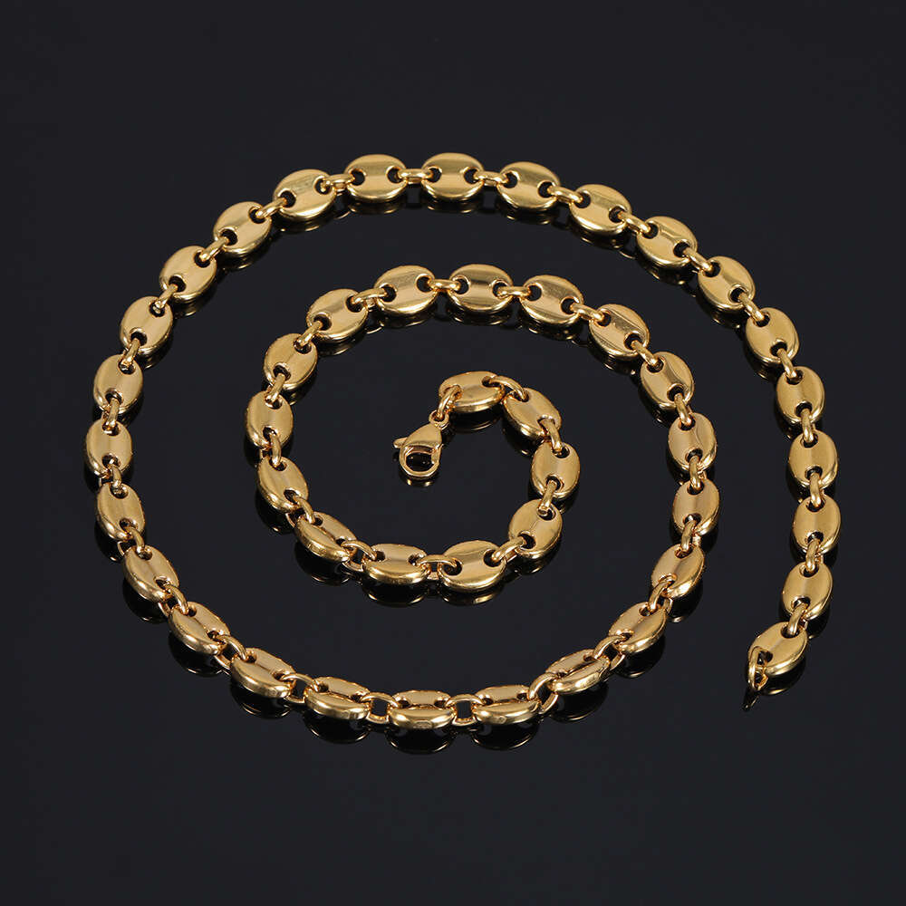 Hip Hop 8mm Coffee Bean Necklace Lobster Clasp Stainless Steel Pig Nose Chain Men's Jewelry f289