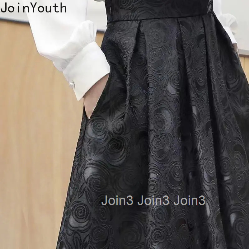 2025 Faldas Mujer De Moda Vintage Skirt for Women High Waist A-line Floral Jupe Fashion Temperament Saia Korean Pleated Skirts