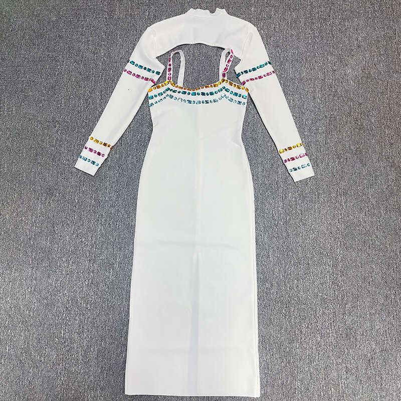 White Skirt Maxi Skirt New Socialite Style Heavy Embroidered Colorful Diamond Long Bandage Set Dress Evening Gown Long Skirt