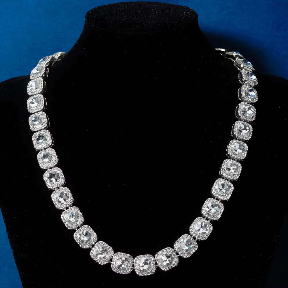 Mens Hip Hop Cuban Chain Set Fashionable Gold Silver Square Diamond Tennis Necklace Link Chain Made of Zinc Alloy