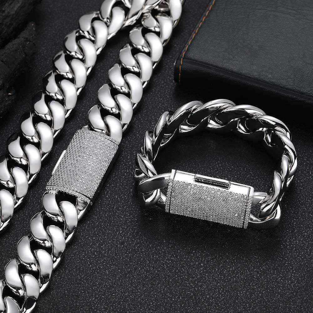 Hip Hop Jewelry Zircon Flip Buckle Smooth Cuban Necklace Accessories Gold Men's Bracelet 2606