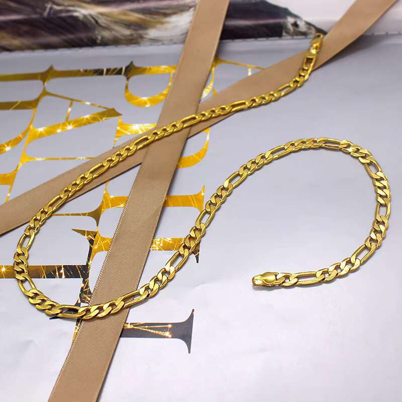 Hot Sale Copper Jewelry Women Men Wholesale Plain 14K 18K Gold Plated 24 Inches Flat Figaro Chain Necklace