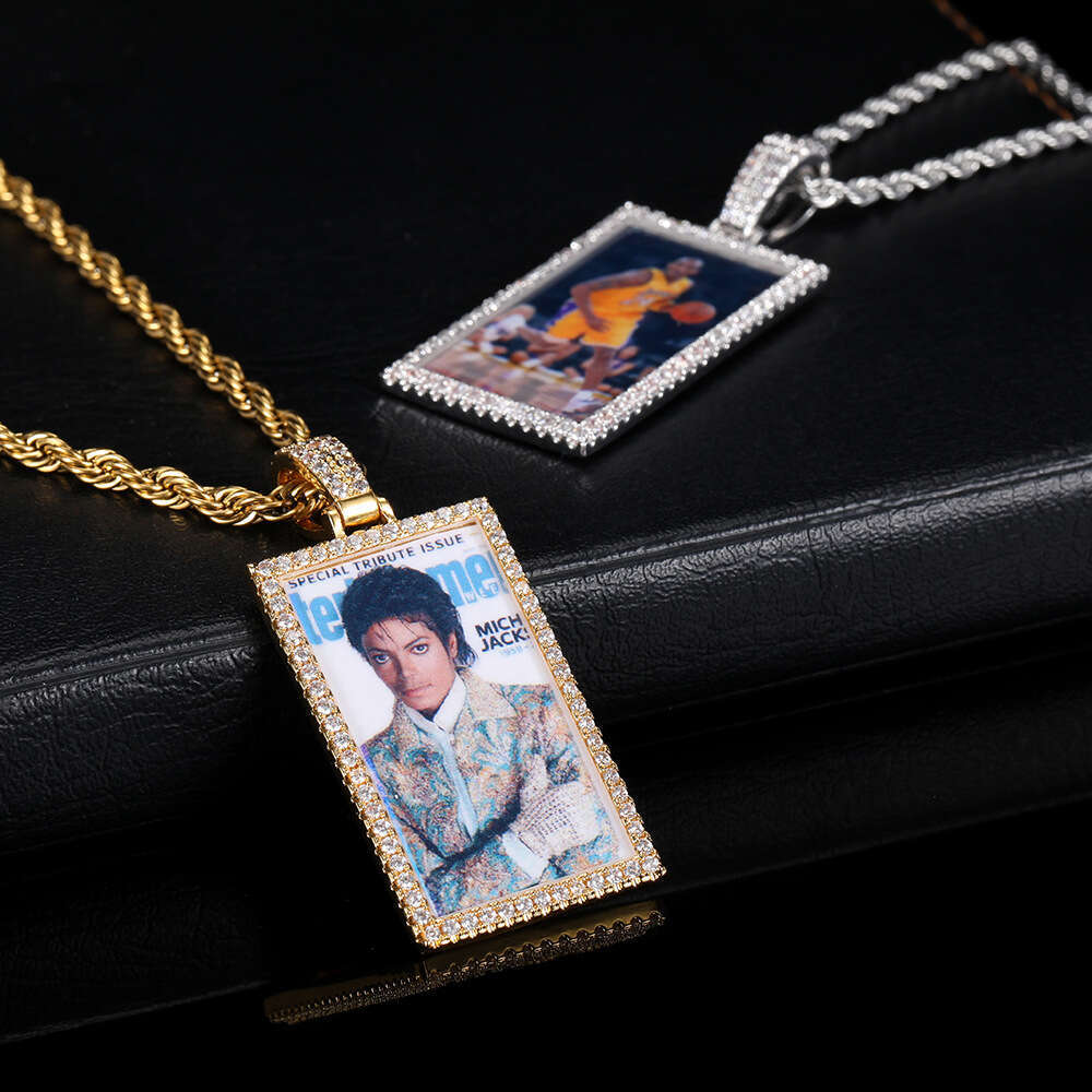 Memory Rectangular Necklace Hip Hop Jewelry Zircon Men's Photo Frame Pendant Accessories ea05