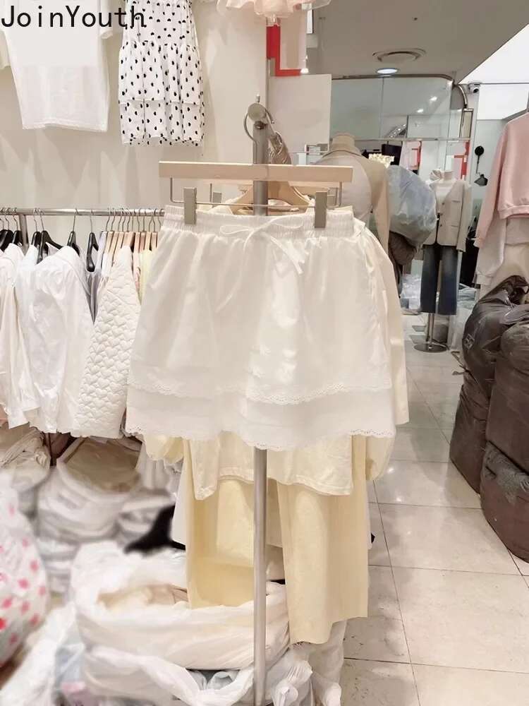 Fashion Skirts for Women Fashion Summer Jupe 2025 Faldas Mujer De Moda Korean Tunic Saia Patchwork Lace A-line White Mini Skirt
