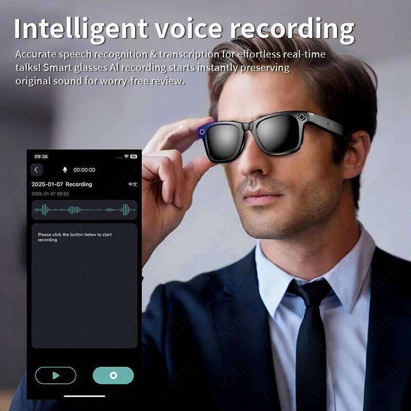 LIGE Camera Smart Music Glasses Make Receive Call Bluetooth Headset Recording Photo Recognition Anti Blue Light UV Sunglasses