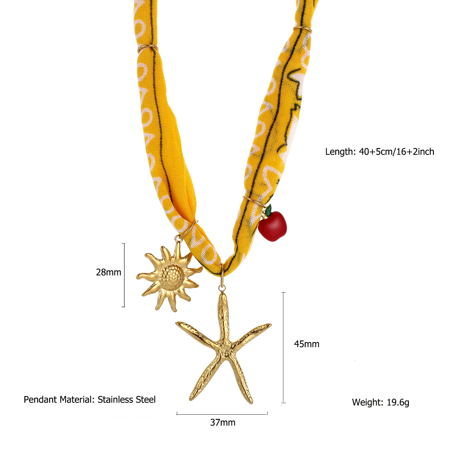 Fashionable Design Ocean Style Scarf Necklace with Elegant and Unique Stainless Steel Conch and Starfish Pendant