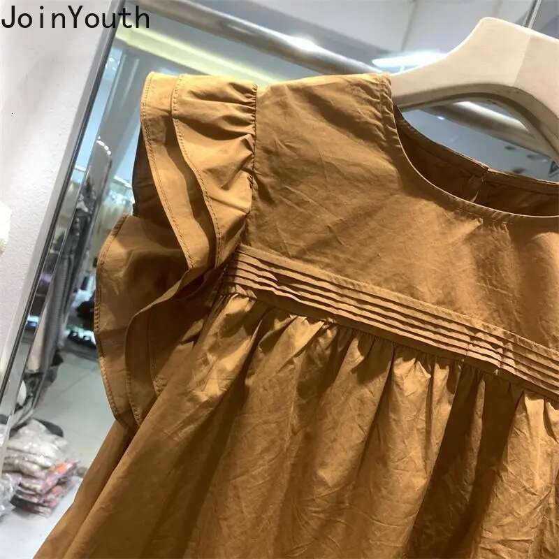 Korean Blouse for Women Flying Sleeve O-neck Loose Shirts 2025 Blusas Mujer De Moda Vintage Summer Tops Chic Sweet White Blouses