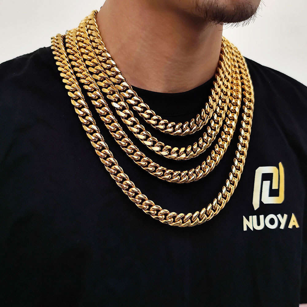 Hip Hop Shell Buckle Stainless Cuban Chain Men's Trendy Brand Personality Titanium Steel Gold Necklace 6a2e