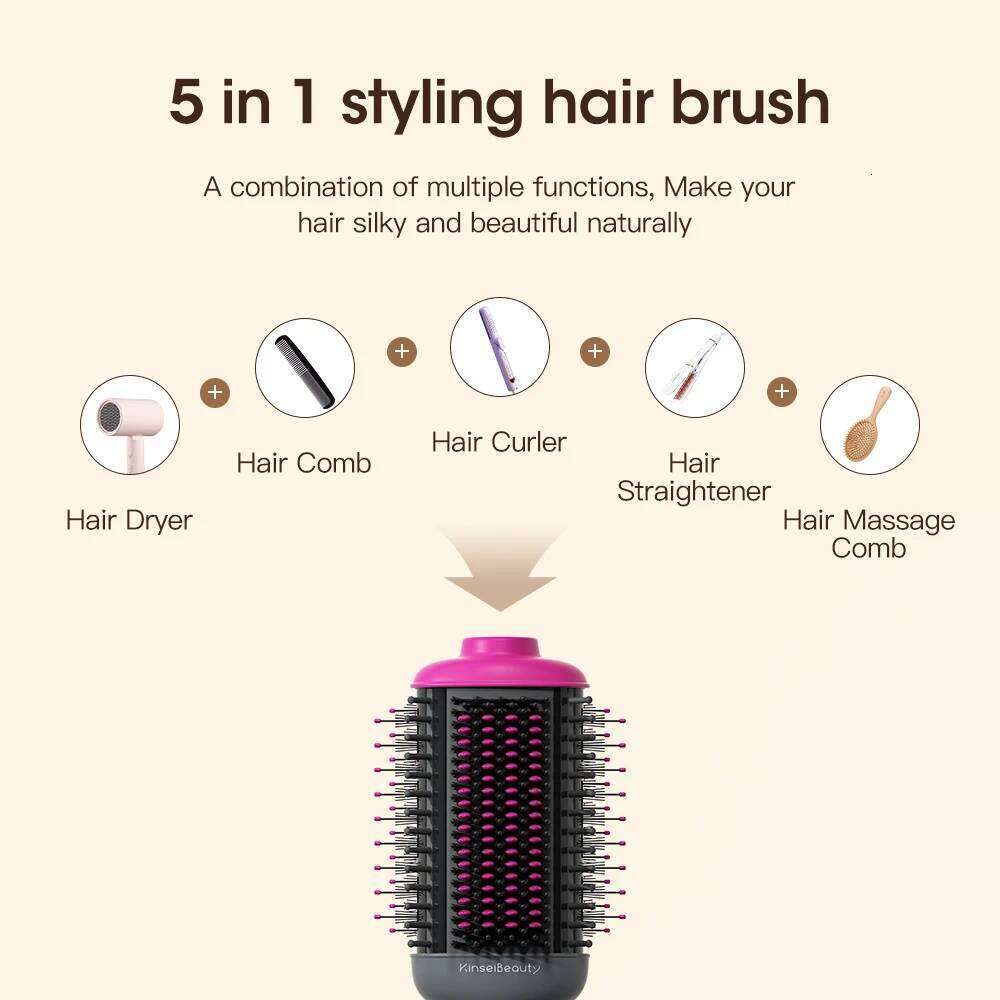 Kinseibeauty Hair Dryer Functional 5 In 1 Professional Hot Air Comb Straight Hair Curling Equipment Salon