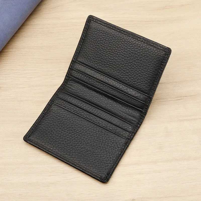 Genuine Leather Card Case Men Business Solid Color Bifold ID Bank Card Holder Wallet for Men and Women Z250621