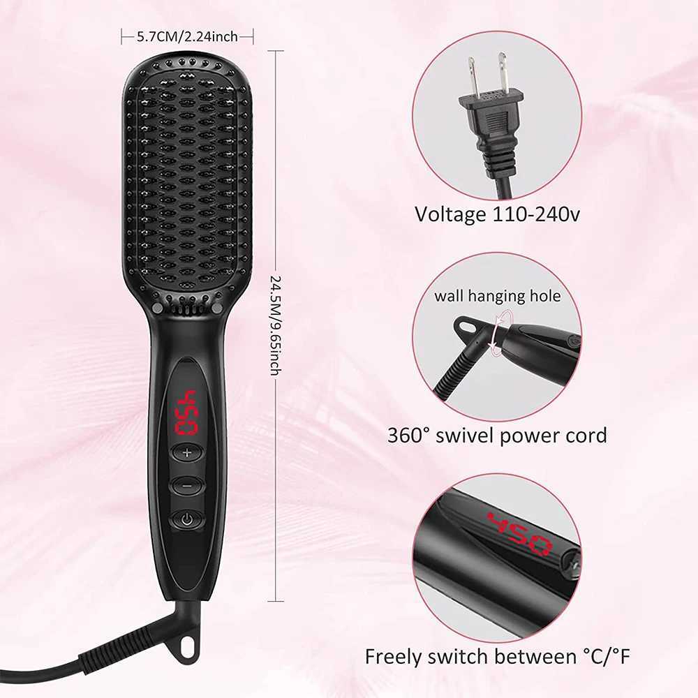 Hair Straightener Brush Negative Ion Hot Comb Electric Hair Brushes Flat Iron Beard Straightener Professional Straightener CombXJ250621