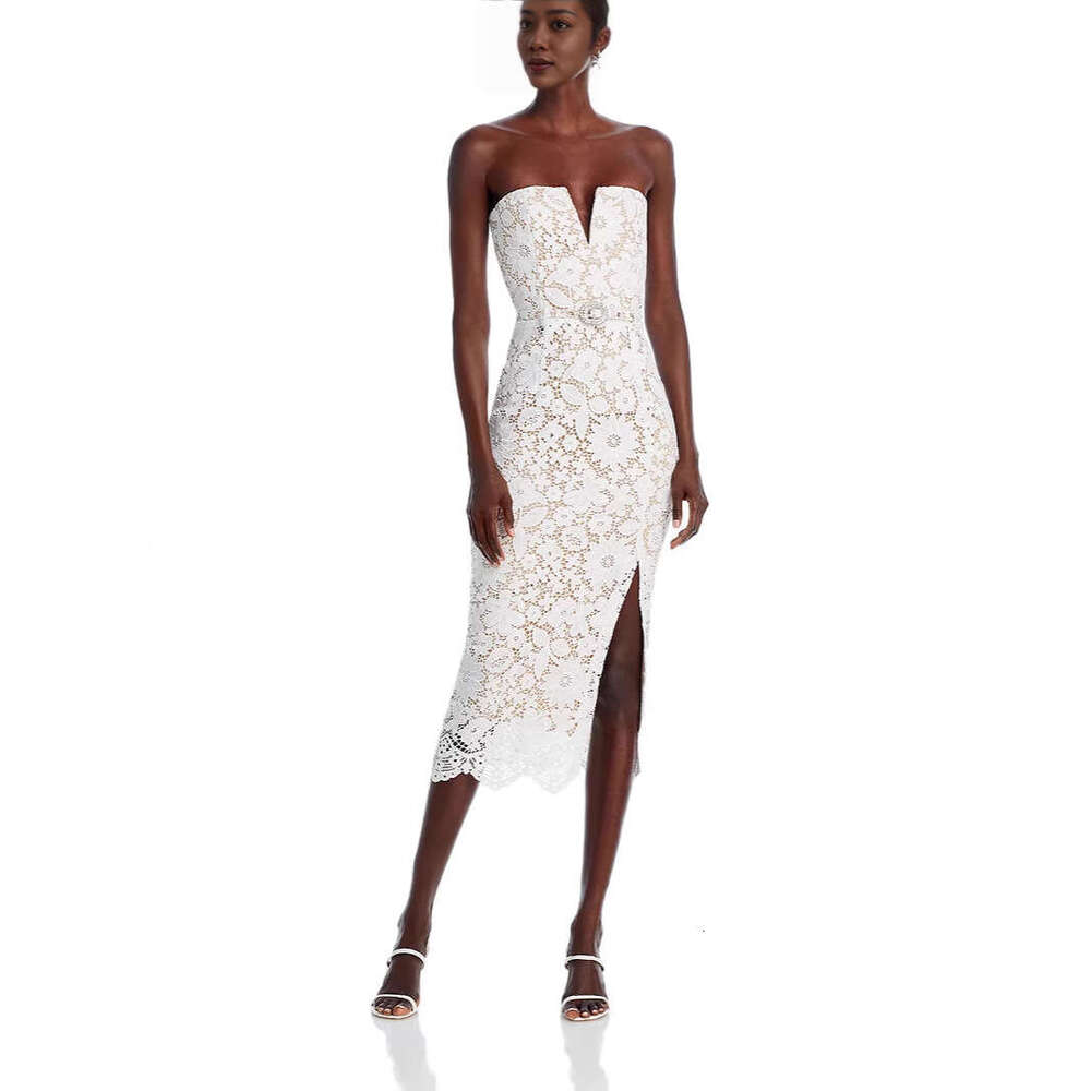 White Skirt Maxi Skirt White Lace Stretch Sexy Strapless Slit Long Elegant Gown Dress Long Skirt