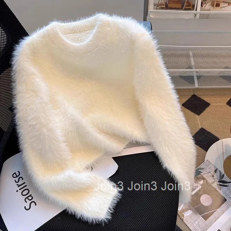 Furry Black Jumper Cropped Pullovers Women O-neck Soft Sueter Mujer Knitted Sweater Tops Korean Pull Femme Autumn Winter Clothes
