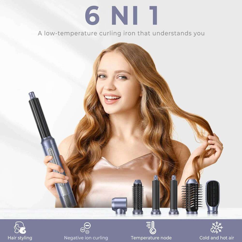 Detachable 6 In 1 Hair Styling Brush High Speed Blow Dryer Negative Ionic Hairdryer Air Curler Wand Styler