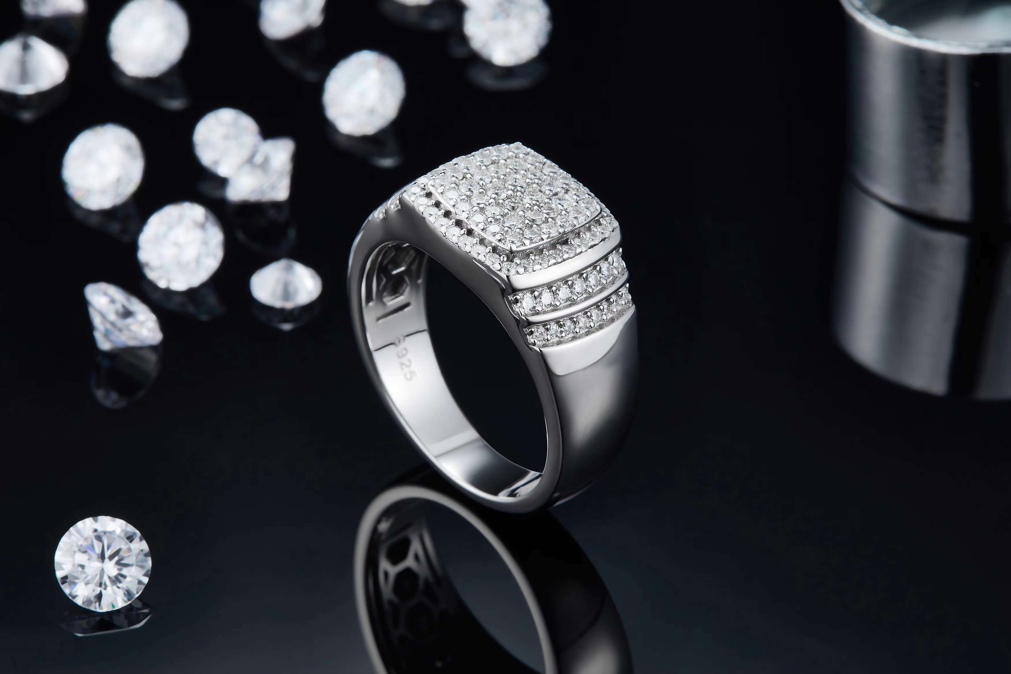 14462 Popular Style Fine Jewelry Iced Hip Hop Ring 925 Silver White D VVS1 Brilliant Cut Moissanite Diamond Rings for Men