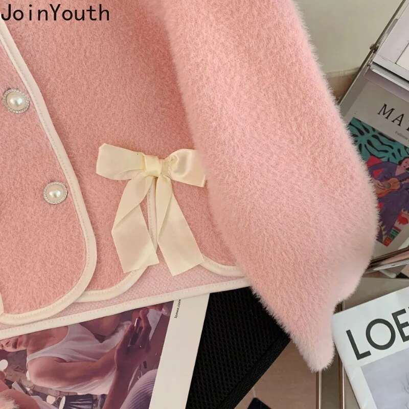 Knitwear Women Cardigan Coat O-neck Long Sleeve Sweet Bow Sueter Mujer Fashion Korean Pull Femme Temperament Cropped Sweater