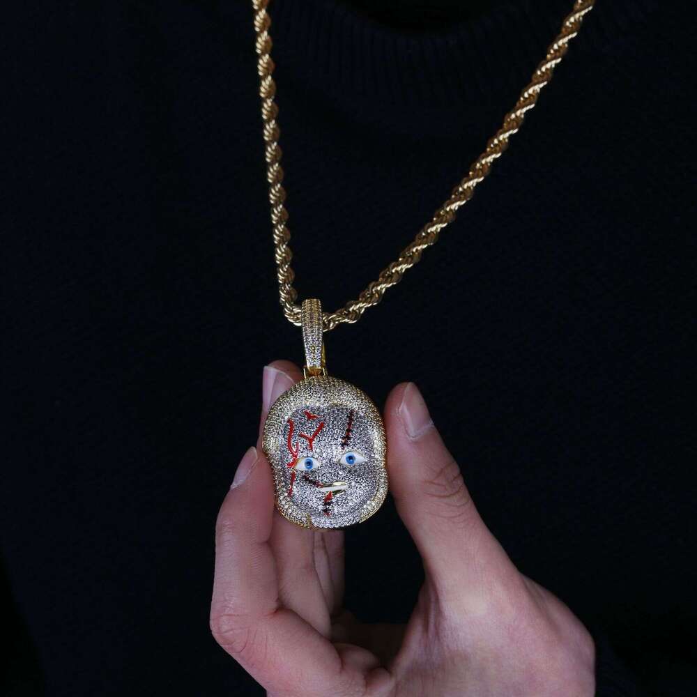 Ins New Hip-Hop Accessories Horror Movie Chucky Doll Pendant Trendy Micro-Paved Full Zircon Necklace