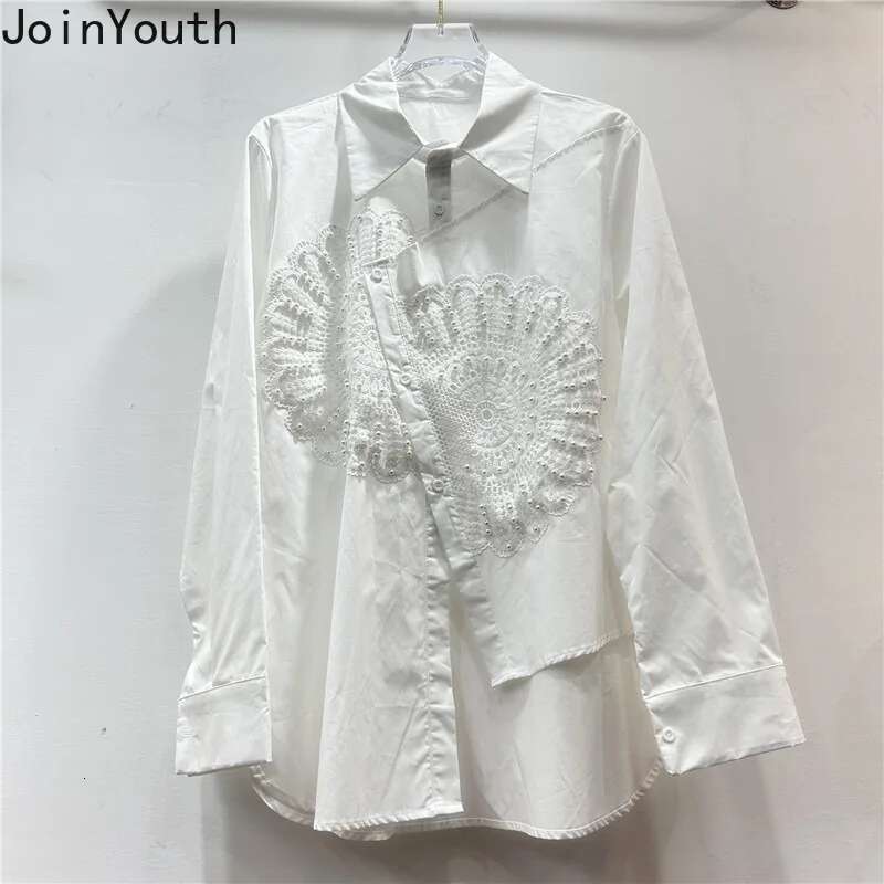 2025 Camisas De Mujer Blouses for Womens Long Sleeve Loose Tops Heavy Beading Shirts Casual Fashion Irregular Korean Blouse