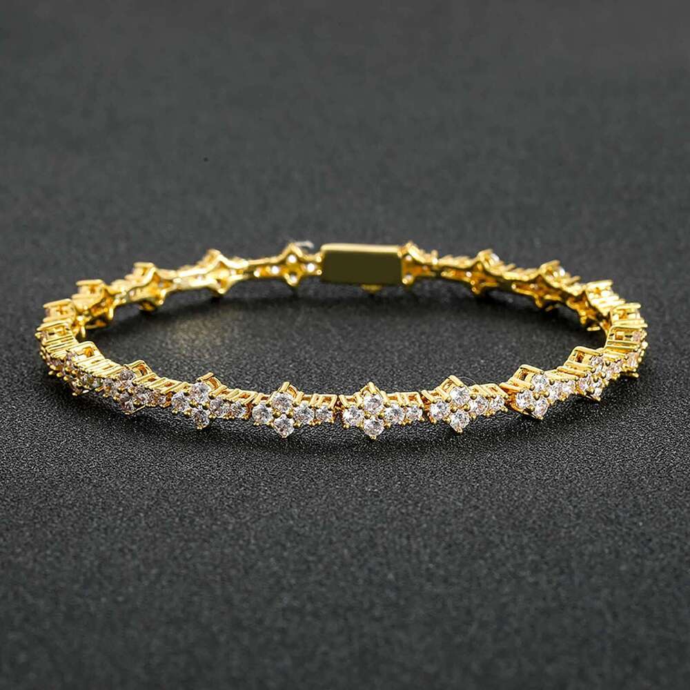 Plum Blossom Tennis Chain Men's Bracelet Zircon Trendy Spring Buckle Hip-Hop Jewelry 80be
