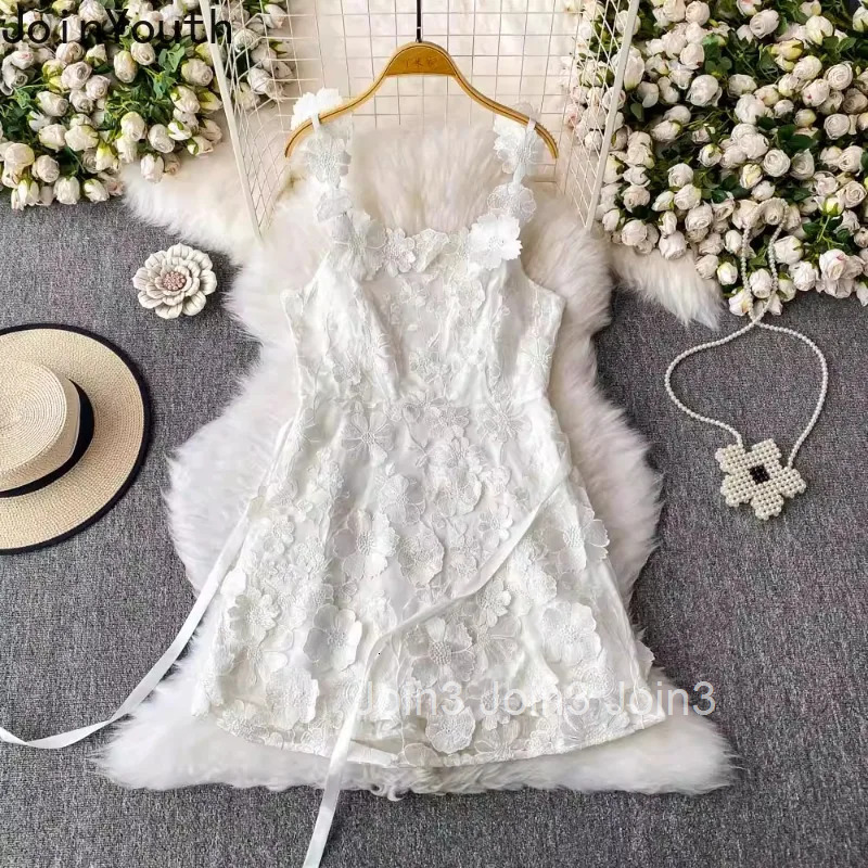 Temperament Robe Femme Sweet Summer Dress Women Clothes 2025 Vestidos De Mujer 3D Floral Sleeveless Tunic Bodycon Mini Drresses