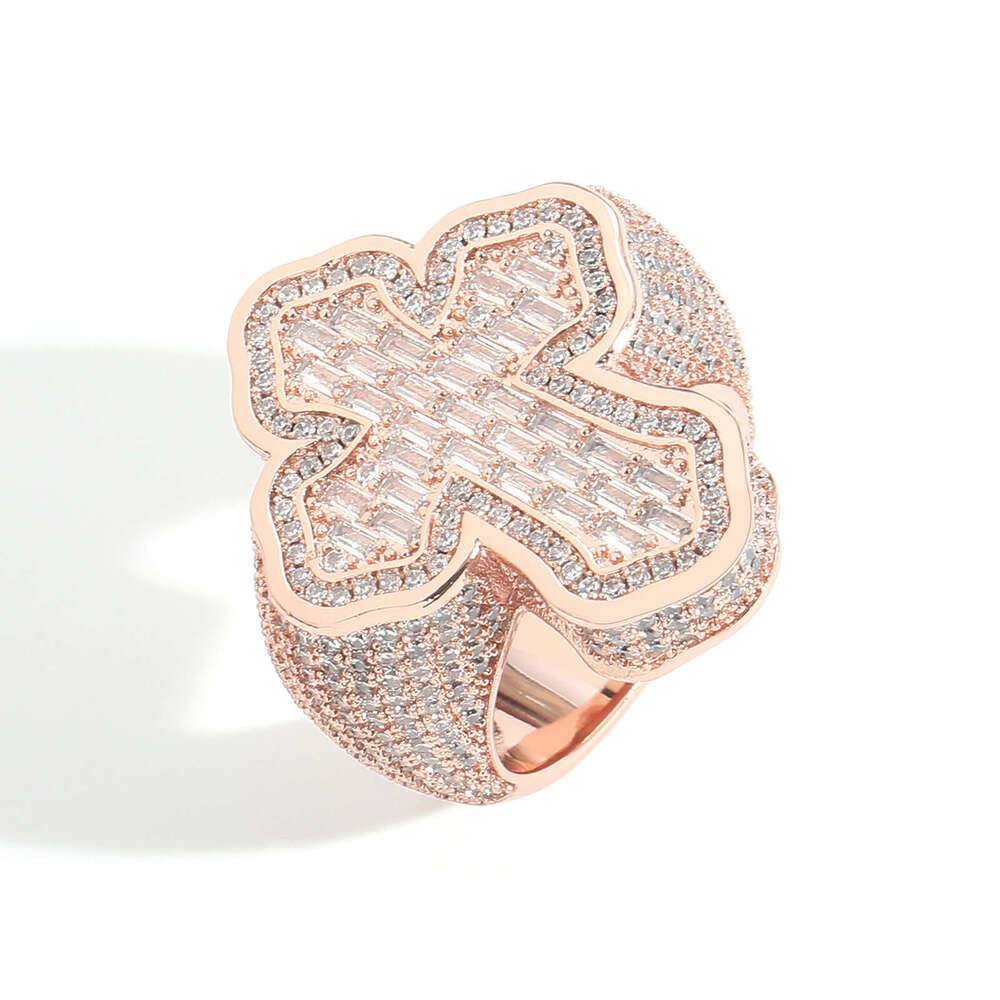 Hip Hop Personality Cross Micro Paved T Cubic Zirconia Men's Ring Creative Niche Trendy Jewelry 5df6