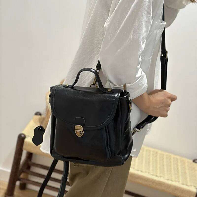 Johnature Genuine Leather Small Backpack 2025 New Casual Versatile Multi Functional Women's Shoulder Crossbody Bags