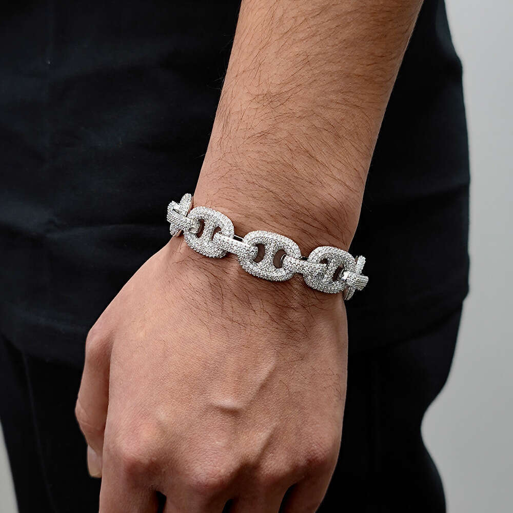 Hip Hop 16mm Pig Nose Bubble Cuban Chain Zircon Jewelry Accessories Men's Bracelet c6cb