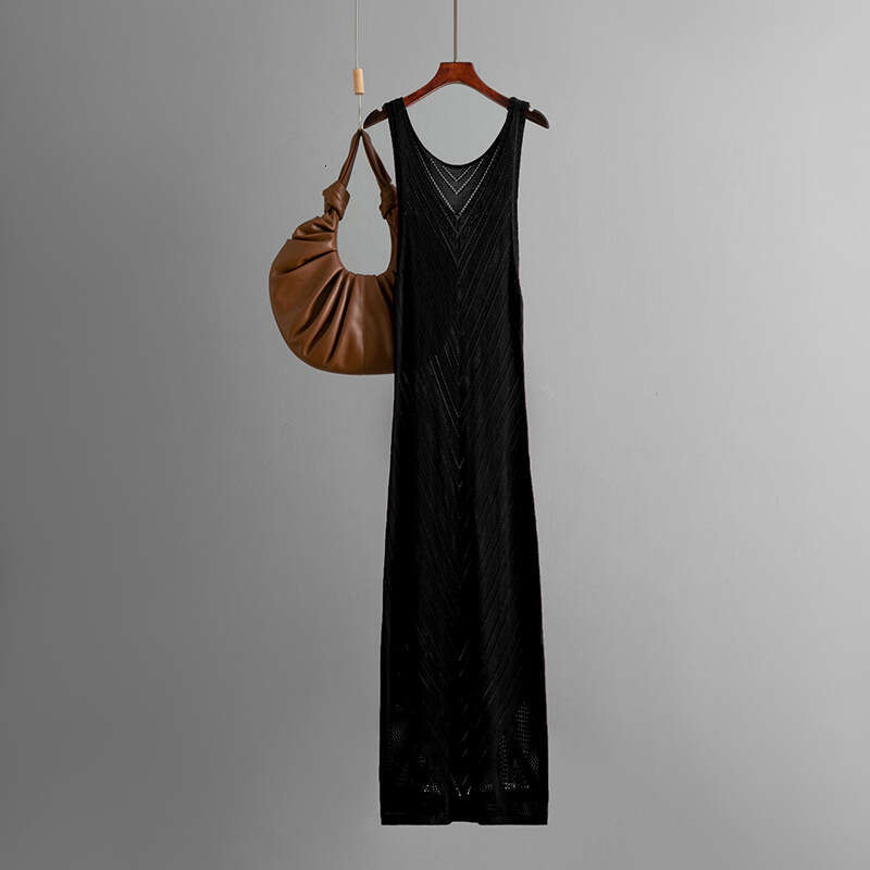 Knitted V-neck Hollow Sexy Split Vacation Long Beach Bikini Cover-up Dress