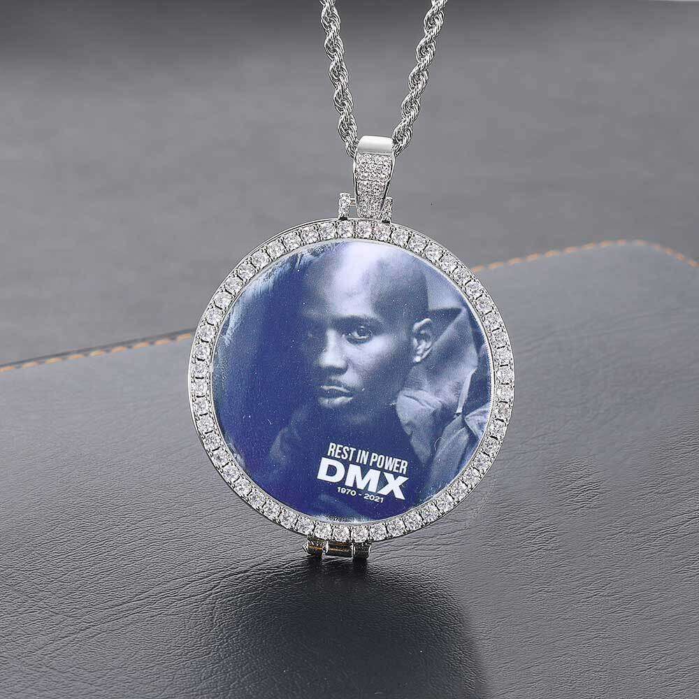Pendant Micro Paved Zircon Trendy Flip Cover Round Photo Frame Necklace Hip Hop Accessories 2441