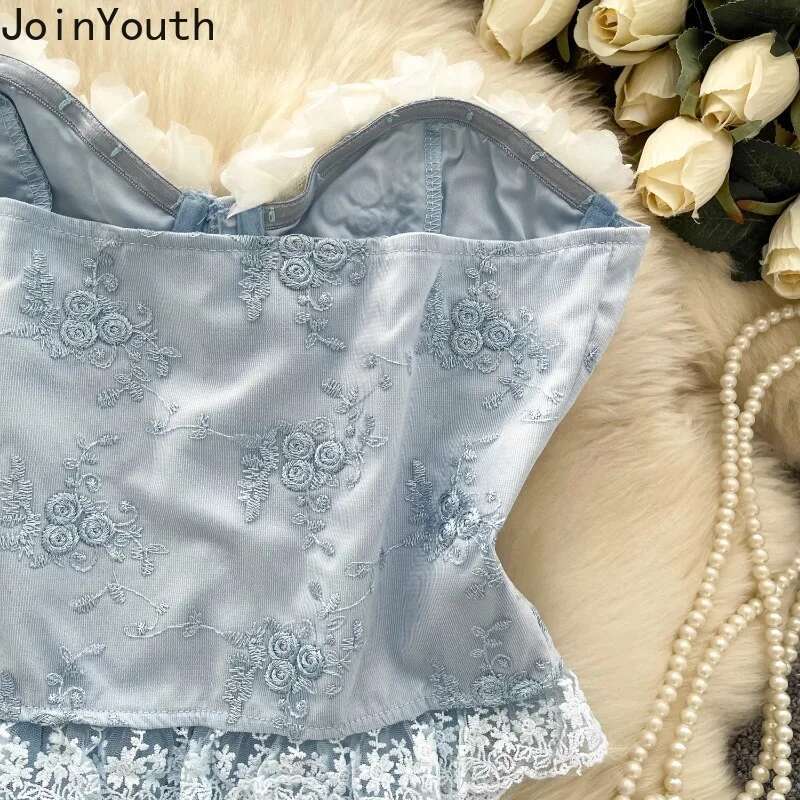Womens Clothing Crop Top Sexy Tanks 3D Floral Bandage Tunic Camis 2025 Ropa Mujer Y2k Top Patchwork Lace Backless Summer Vest