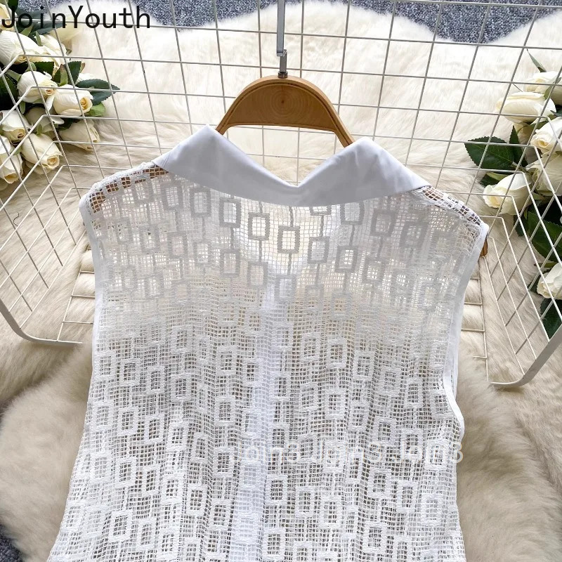White Blouses Women Clothing Sleeveless Irregular Ruffles Hollow Out Shirts 2025 Blusas Mujer De Moda Temperament Summer Tops