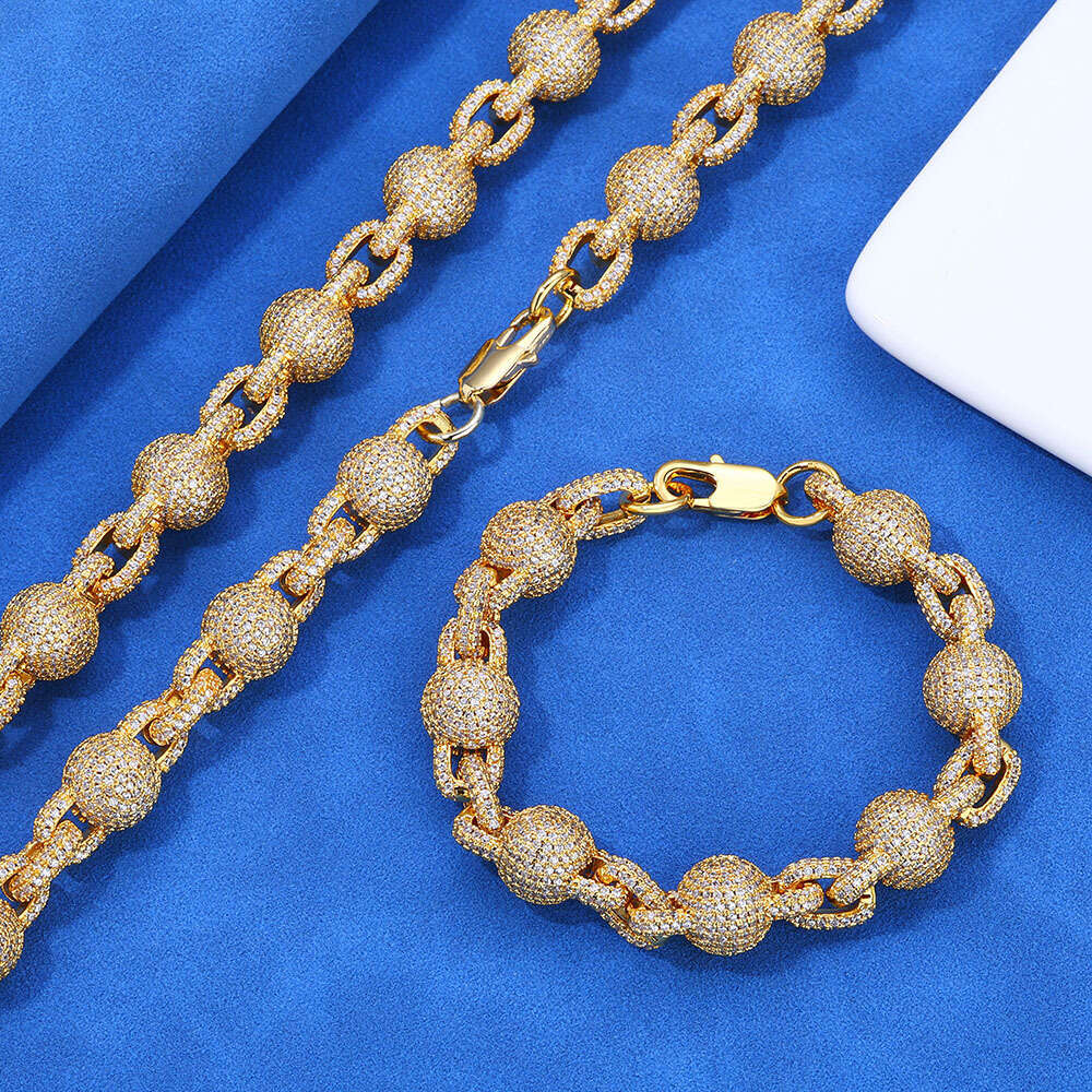 Hip Hop Jewelry 10.5mm Inlaid Dia Bubble Round Bead Chain Zircon Necklace Accessories Men's Bracelet 3dc0