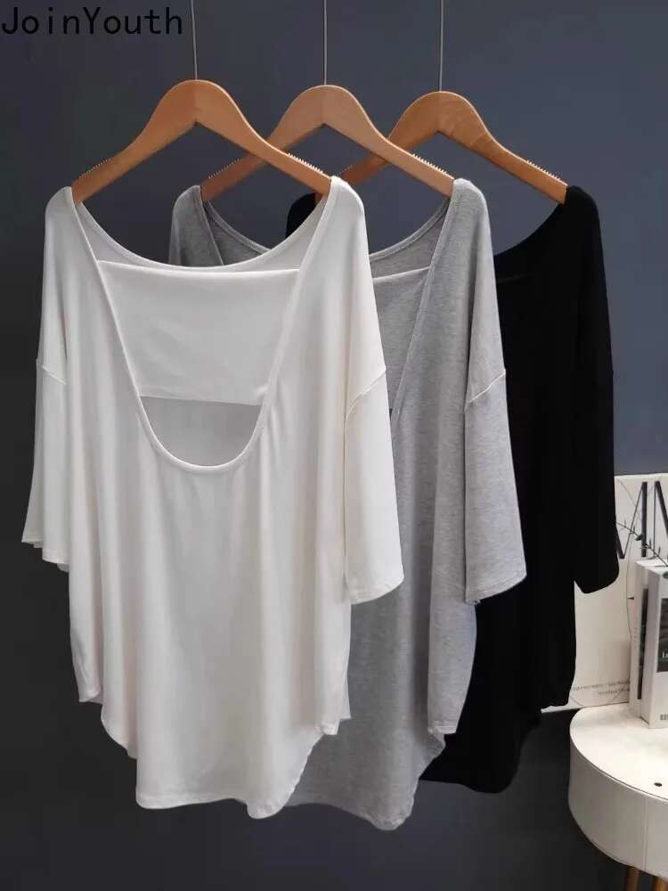 Oversized T Shirts Womens Clothing Y2k Tops Short Sleeve Casual Tees Fashion Summer Camisetas Hollow Out White Sexy T-shirts