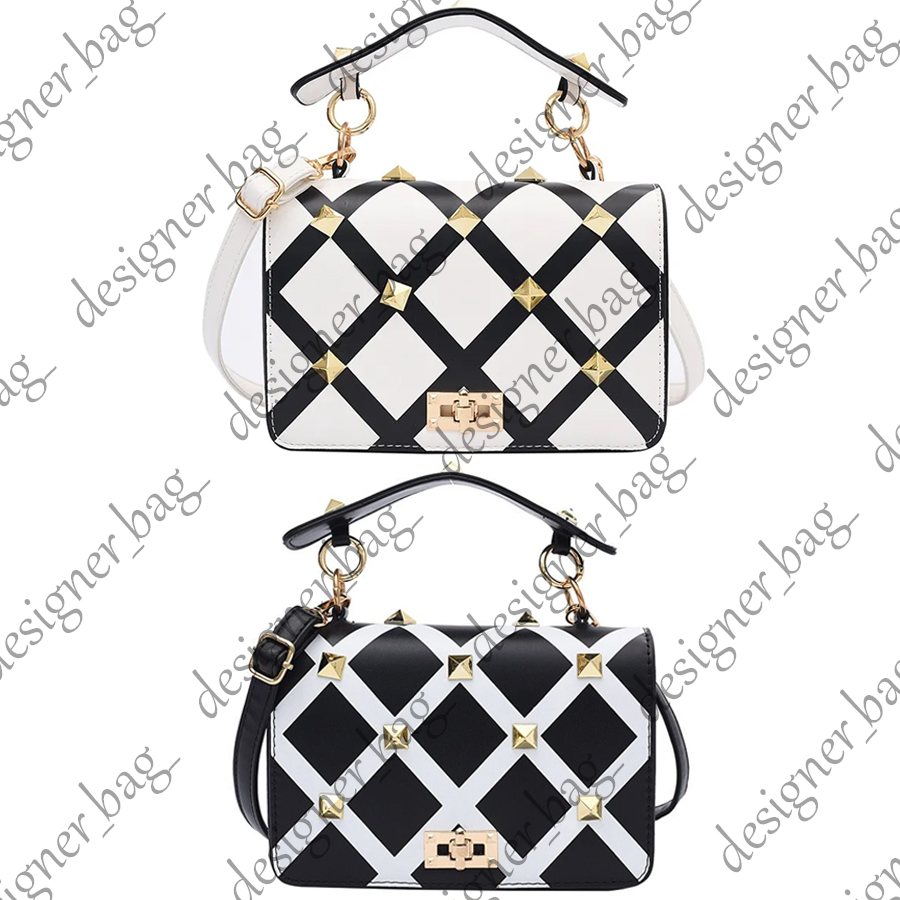 Luxury Designer Bag 2025 New Leather Bags Women Square Shoulder Bags Classic Black And White Plaid Messenger Bags Checkerboard Fashion Metal Rivet Cro