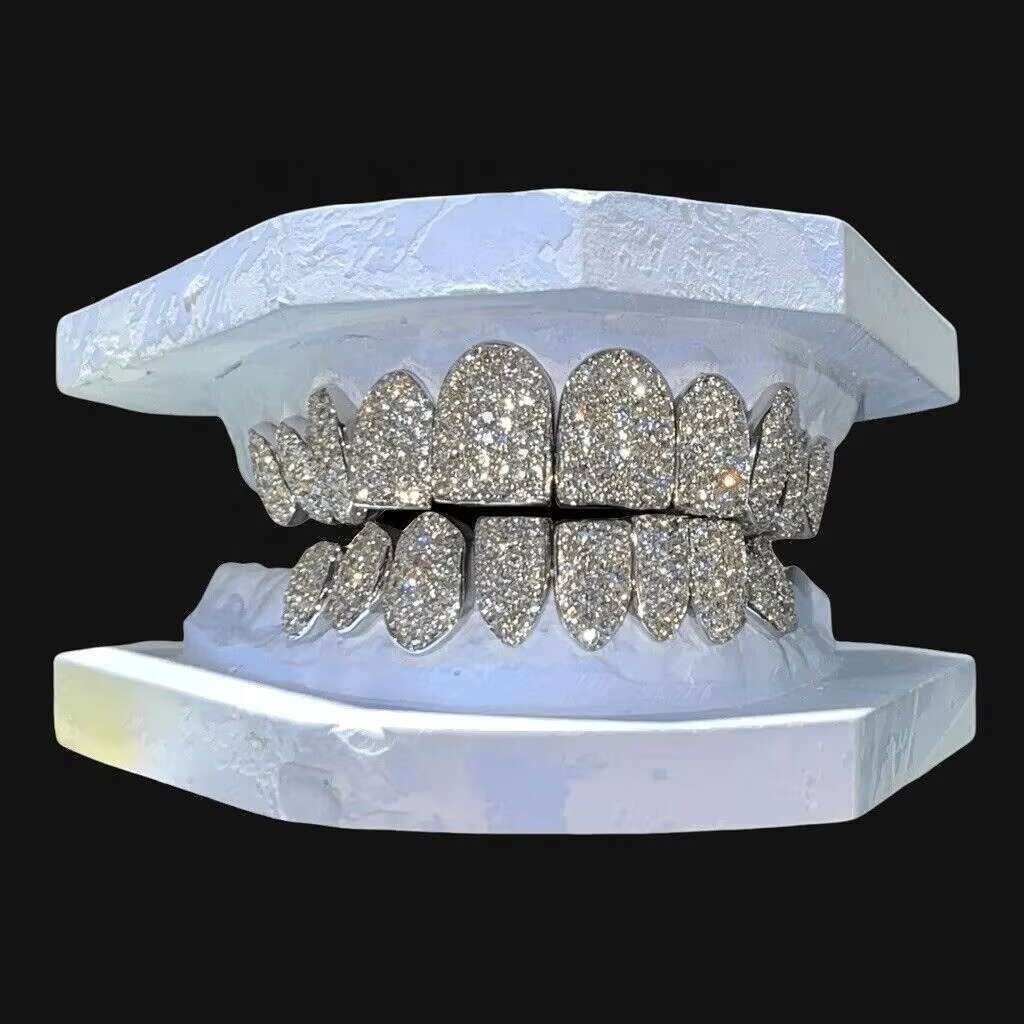 925 Silver Gold Silver-Plated Hip Hop Teeth Grill All Micro Paved Men Custom Iced Out Moissanite Teeth Grillz Moissanite Grill