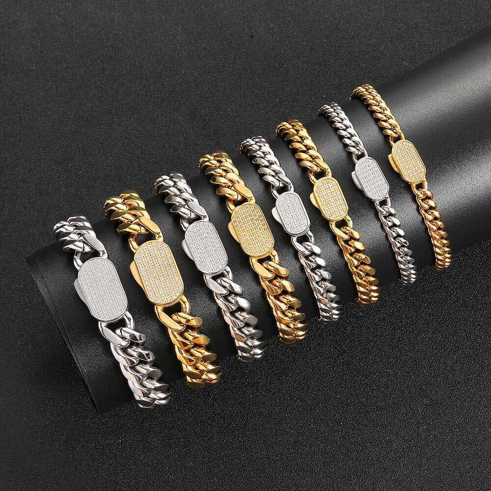 Hip Hop Men's Titanium Necklace Trendy Brand Stainless Steel Inlaid Dia Cuban Chain Bracelet Jewelry a1a1