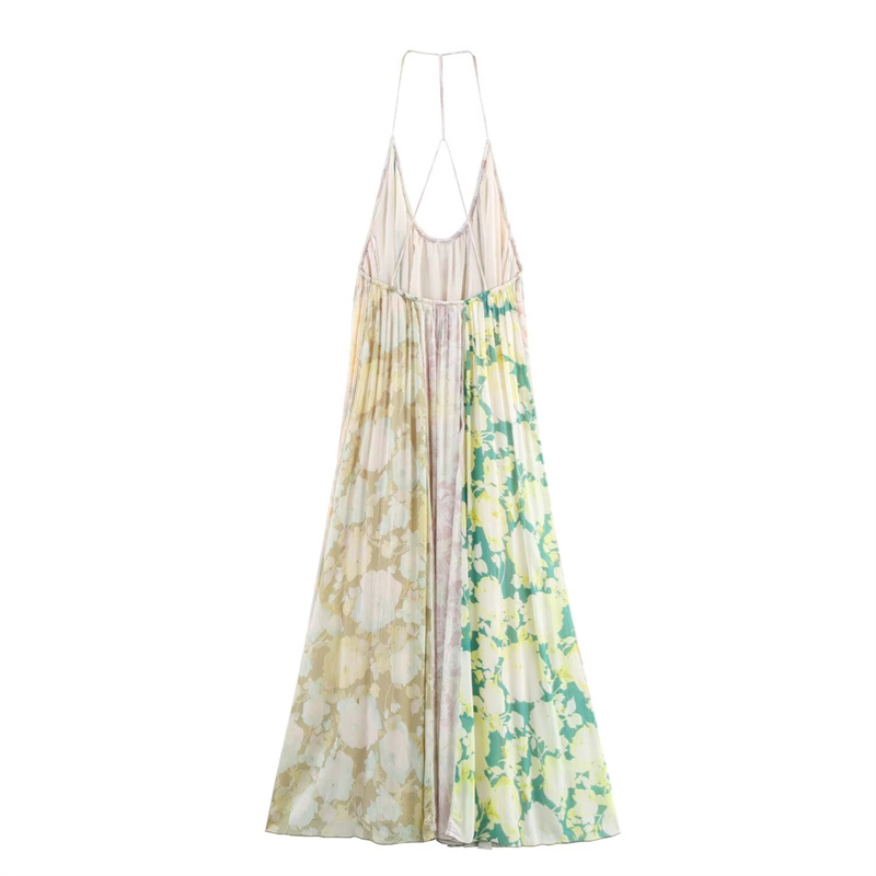 2025 Spring/Summer New Casual Women's Flower Printed Patchtop Dress with Strap and Bareback Decoration