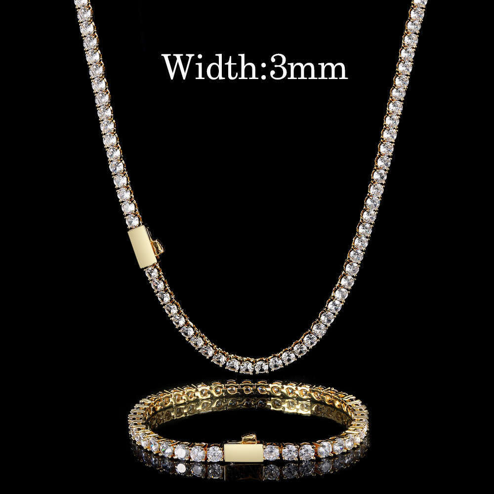 Jewelry Spring Clasp Tennis Chain Hip-Hop Necklace Trendy Brand Single Row Zircon Bracelet Accessories 9806