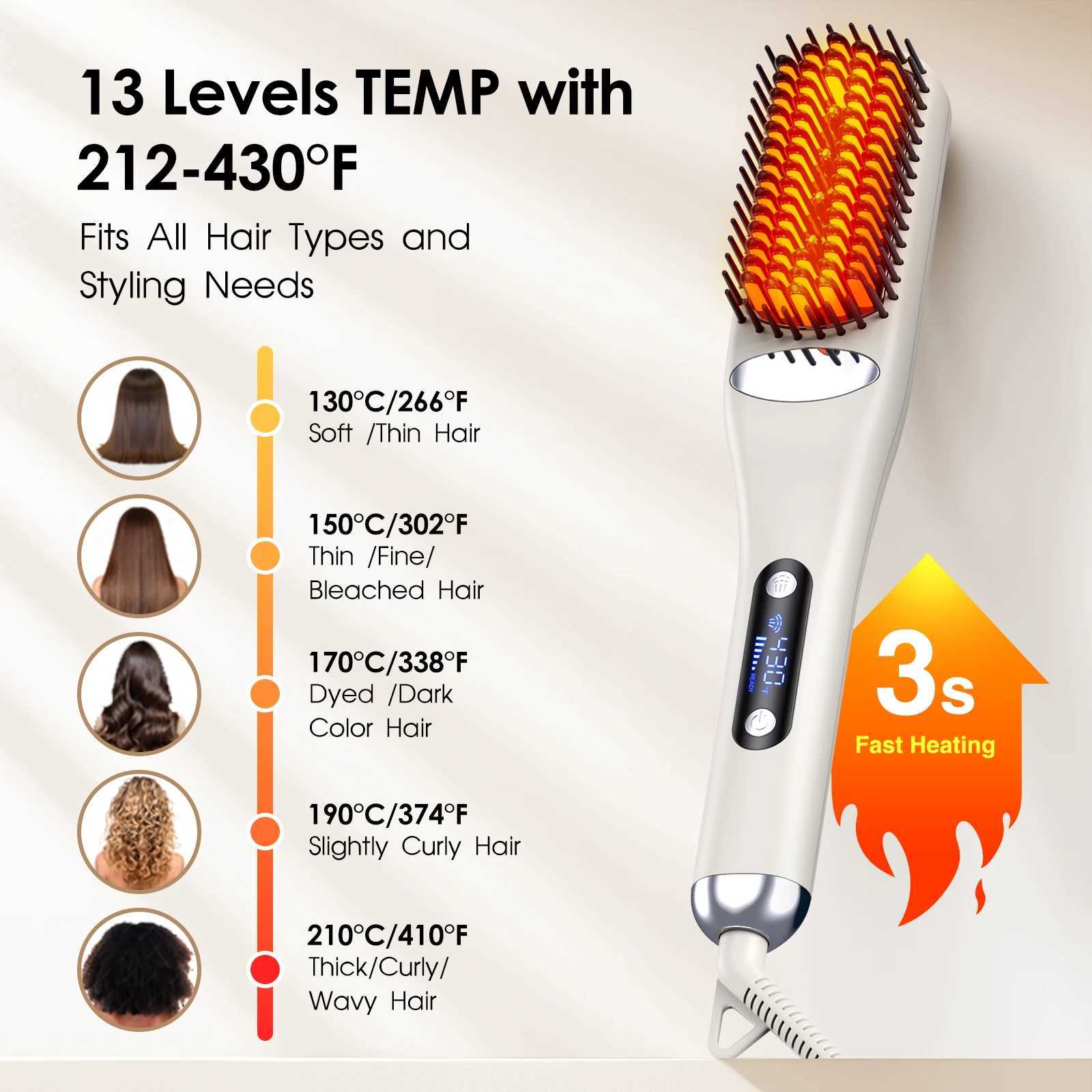 Hair Straightener Brush Steam Straightening Negative Ion Hair Curler Fast Heating Anti-Scald Styling Comb LCD DisplayXJ250621