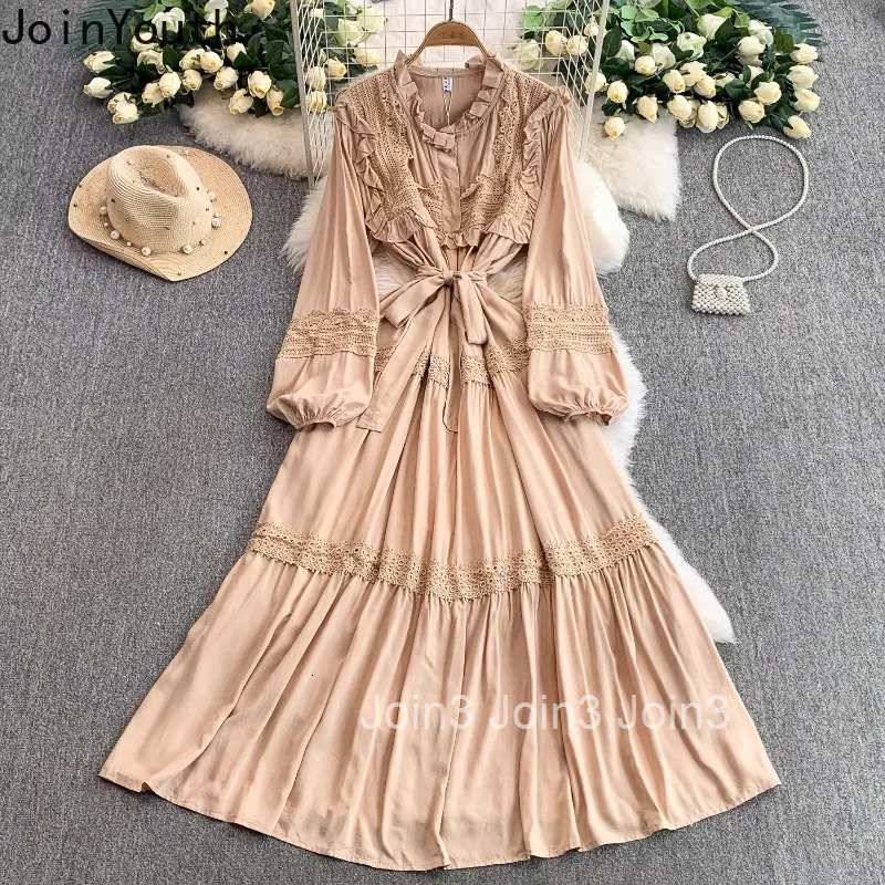 Maxi Dresses Women Ruffles Pink Robe Femme 2025 Vestidos De Mujer Patchwork Lace O-neck High Waist Bandage Elegant Summer Dress